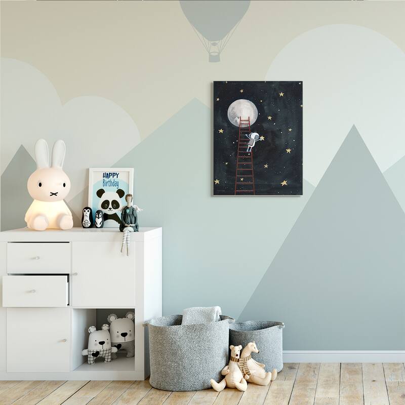 Stupell Astronaut Hanging Stars Outer Space Ladder to Moon Canvas Wall Art - Grey
