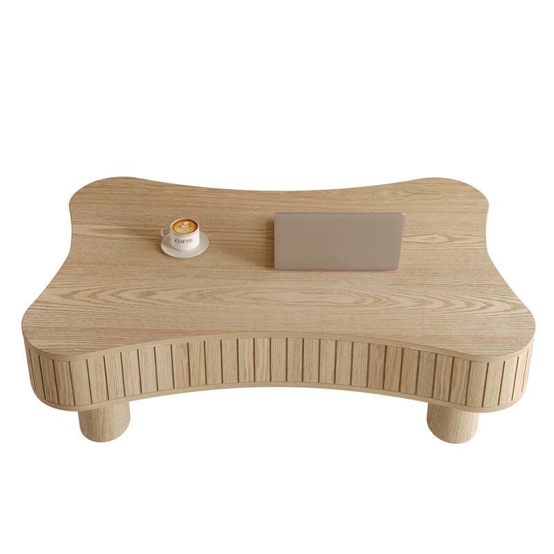 Lift Top Coffee Table for Living Room 42" Fluted Panel Hidden Storage, Silent Hydraulic Lift, Curved Safety Corners,Natural Wood