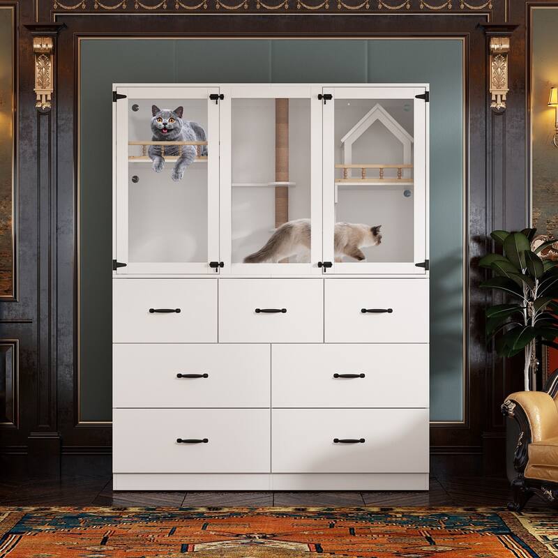 Luxury Cat Furniture Cabinet with Storage and Play Areas LED Light