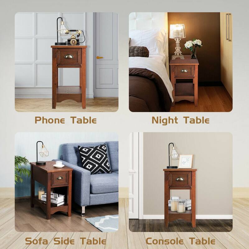 Gymax Contemporary Chair Side End Table Compact Table w/ Drawer