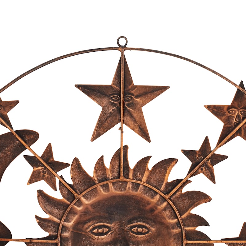 Metal Sun and Moon Indoor Outdoor Home Wall Decor with Stars - Bronze - Roche River Decor