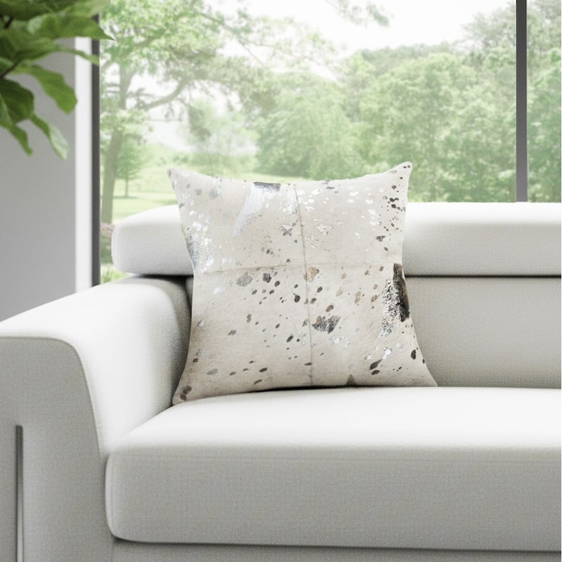 Pasargad Home Forest Silver Foil Cowhide Decorative Pillow