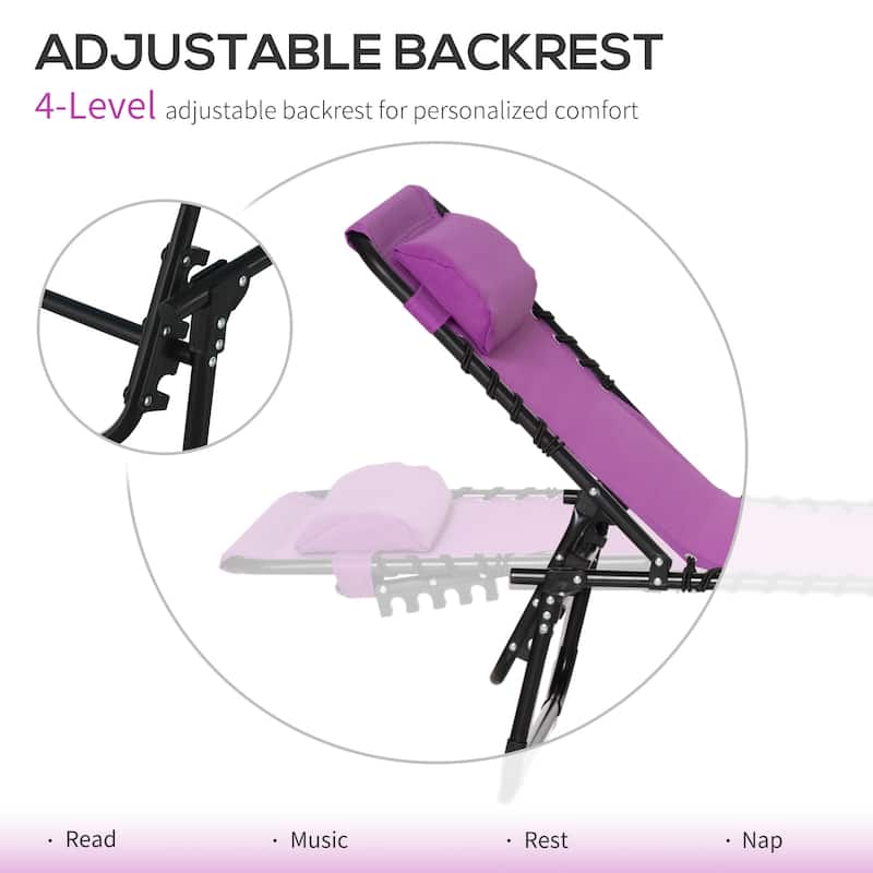 Outdoor Portable Folding Chaise Lounge with Pillow, Reclining Back, Steel Frame & Breathable Mesh