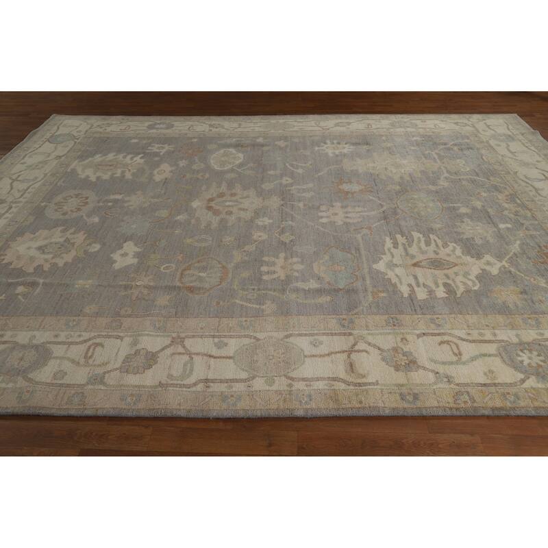 Hand Knotted Oriental 100% Wool Carpet Transitional All-Over Greys & Charcoal Oushak Area Rug - 12' 0'' X 9' 0''