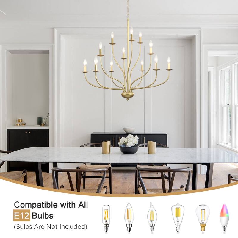 12-Light Candlestick Hanging Linear Chandelier Lighting 3-Tier Ceiling Light Fixture for Kitchen Island