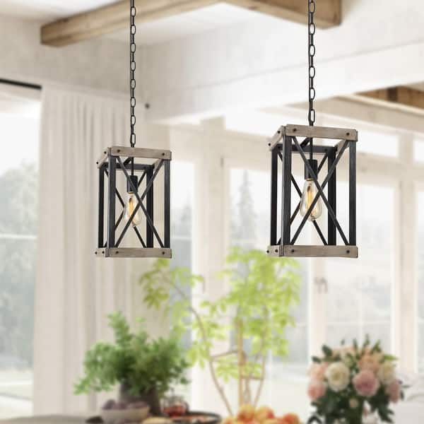 Rustic Wood Farmhouse 1-light Kitchen Island Pendant Lights ...