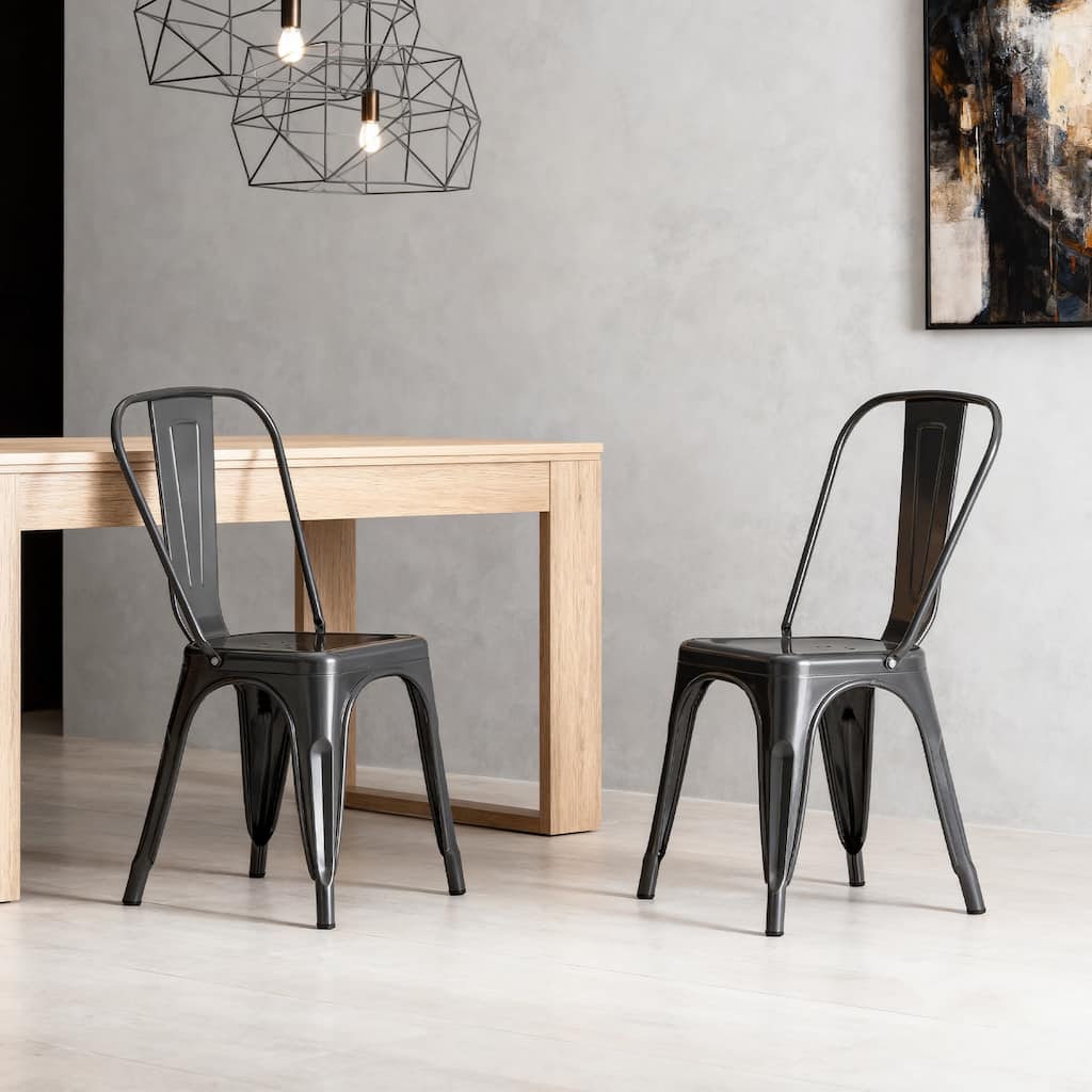 18" Modern Industrial Metal Stackable Grey Dining Chair, 2PCS - 18" W X 18" D X 33" H