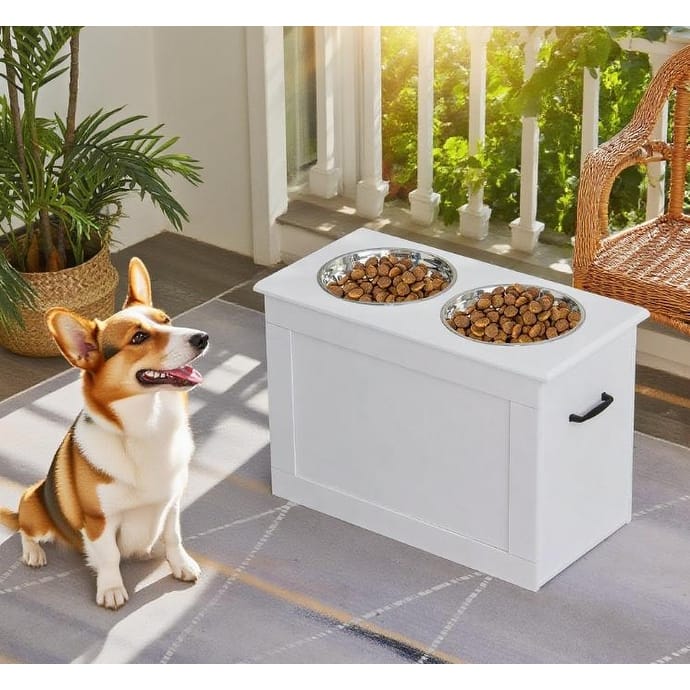 Elevated Feeder Stand Stainless Steel Bowl Raised Pet Feeding Storage Station