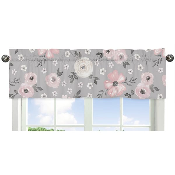 slide 1 of 1, Grey Watercolor Floral Collection Window Curtain Valance - Blush Pink Gray and White Shabby Chic Rose Flower Farmhouse