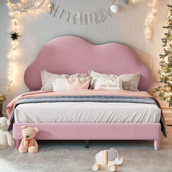 slide 2 of 12, Full Velvet Cloud Bed with Headboard Pink