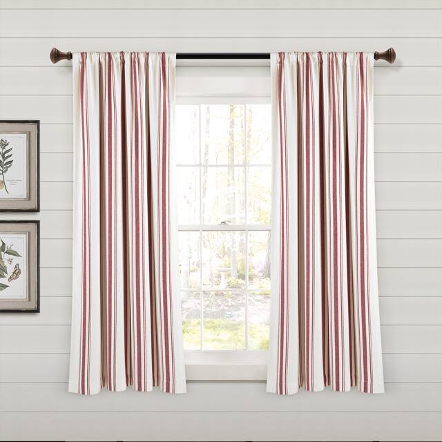Lush Decor Farmhouse Stripe Yarn Dyed Cotton Window Curtain Panel Pair - 63" x 42" - Red