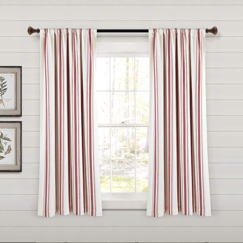 Lush Decor Farmhouse Stripe Yarn Dyed Cotton Window Curtain Panel Pair - 63" x 42" - Red