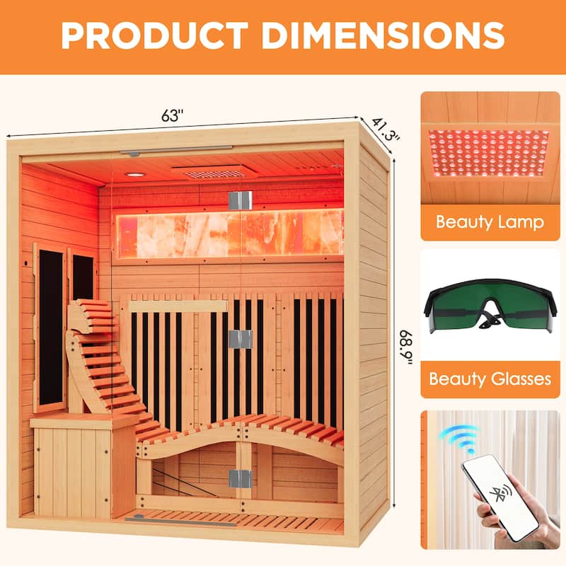 Hemlock Infrared Sauna with Red Light Therapy - Beauty Lamp & 15-Min Fast Warm-Up