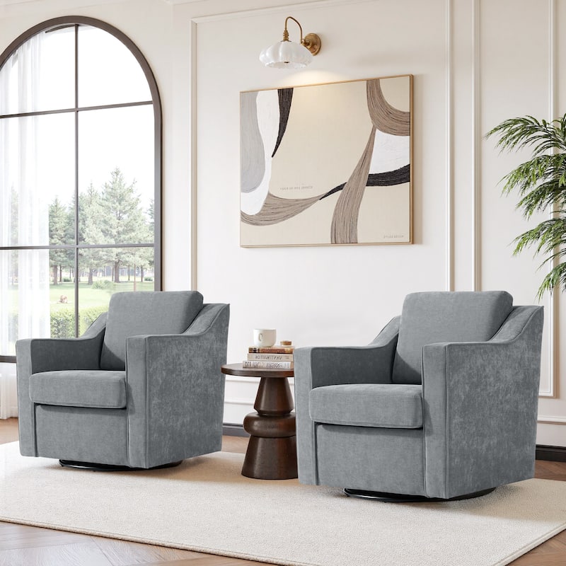 Chenille/Leather Swivel Barrel Chair(Set of 2) Modern Club Chair by UIXE