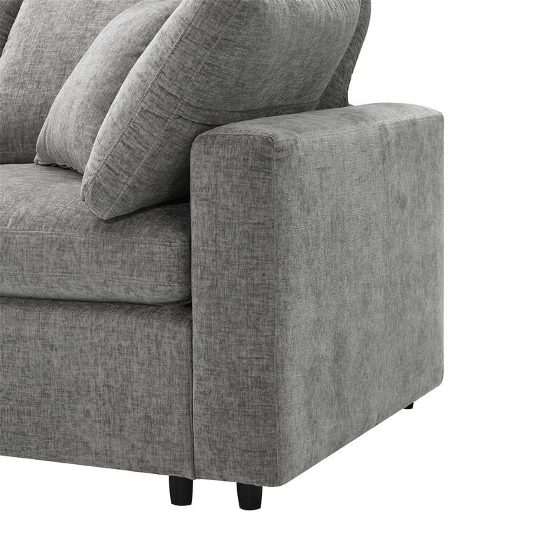 Modern Modular U-Shaped Sectional Sofa, Convertible Cloud Sleeper Sofa Bed, 6 Seat Chenille Sectional Couch Set with Ottoman