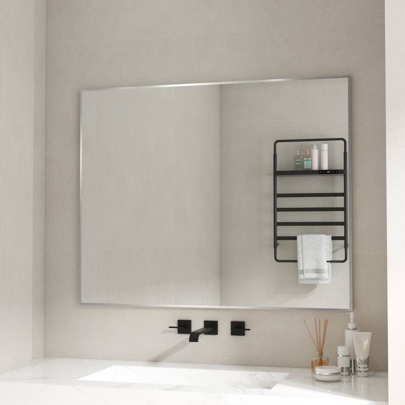 Aluminum Alloy Framed Wall Mounted Bathroom Vanity Accent Mirror in - 40" * 32" - Brushed Nickel