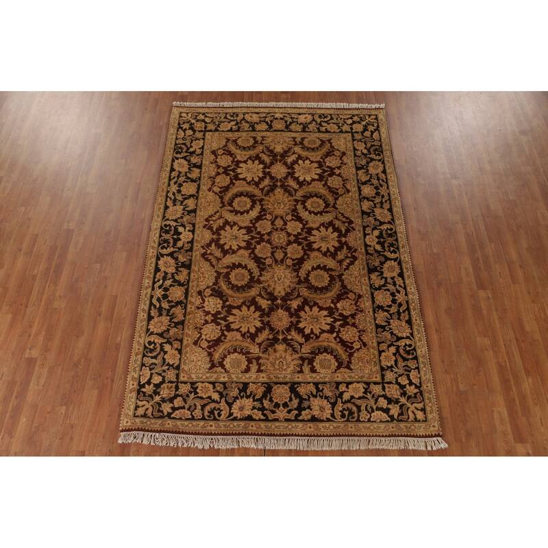 Traditional Floral Agra Oriental Area Rug Handmade Red Wool Carpet - 6'1" x 9'3"
