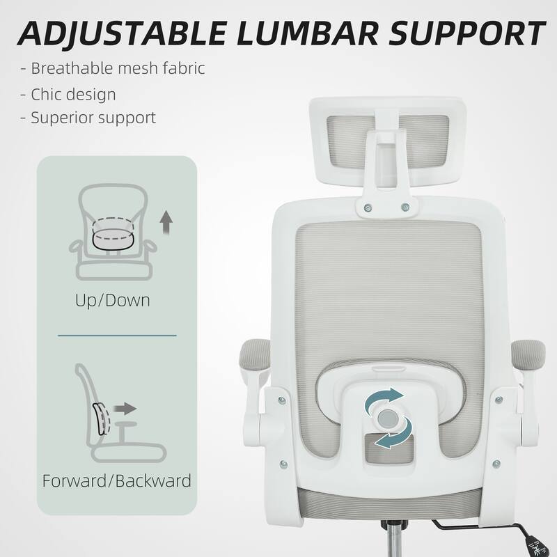 Swivel Height Adjustable Mesh Office Chair with Lumbar Support and Headrest Flip-Up Armrests - 24.4" W x 24.4" D x 43.3" -50" H