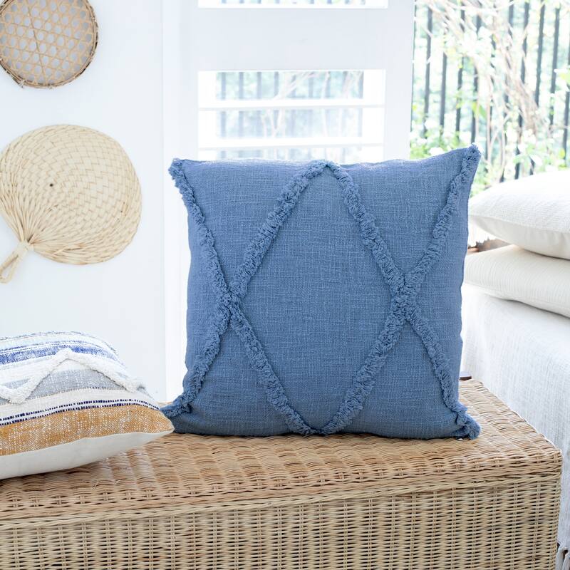 Handwoven Diamond Tufted Square Throw Pillows - 18" - Coronet Blue - Set of 2