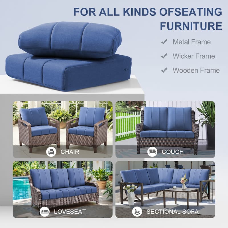 Gymojoy 24"x24"x6" Patio Thick Cushions & Pillows Set - Channel-Tufted Design Deep Seat Water & Fade Resistant Cushion Set