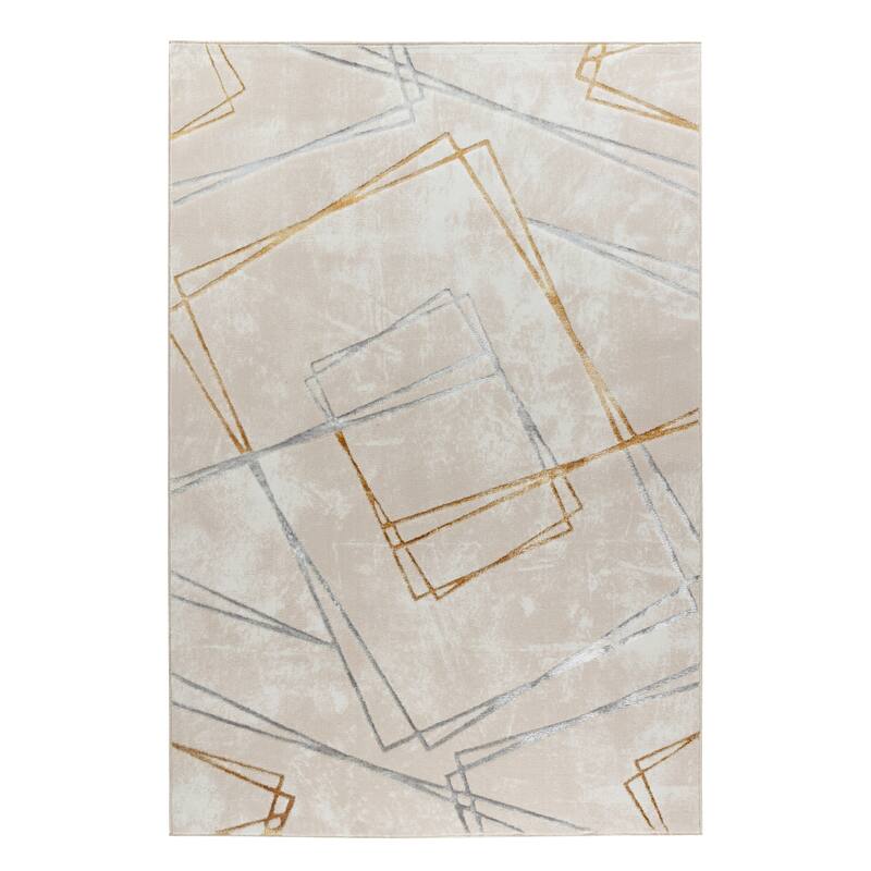Maz Collection Beige/Gray/Yellow Contemporary Lines Area Rug