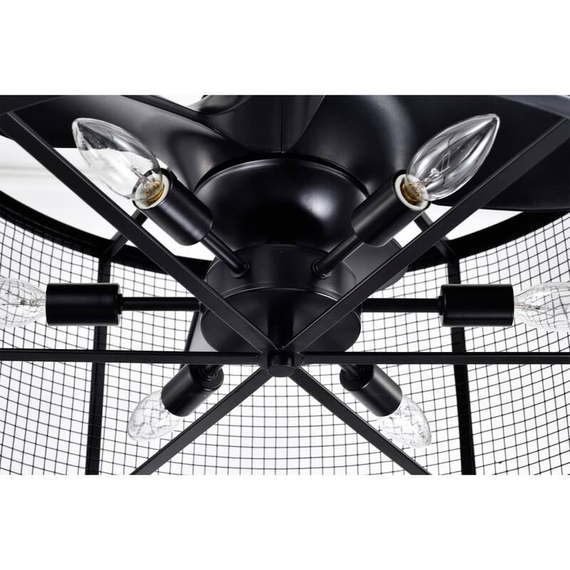 23 Inch Matte Black 6-Light 3-Blades Ceiling Fandelier w Remote