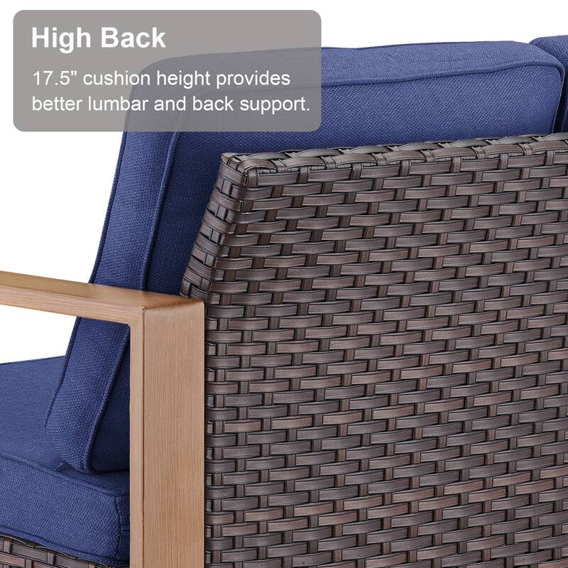 Meyreso Wicker Patio Conversation Set with Fire Pit Table & Olefin Cushions