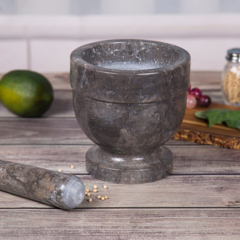 Creative Home Charcoal Marble Mortar & Pestle Set, 4.75" Diam. x 4.75" H