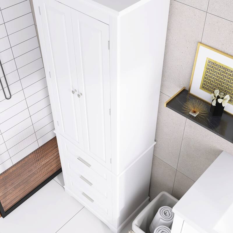 70" Tall Storage Cabinet with Doors and Three Drawers for Bathroom/Office
