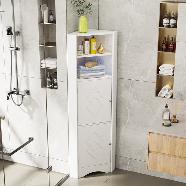 Tall Bathroom Corner Freestanding Storage with Doors