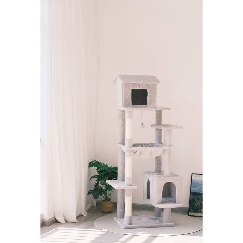 63 Inches Multi-Level Large Cat Tree Features 5 Levels