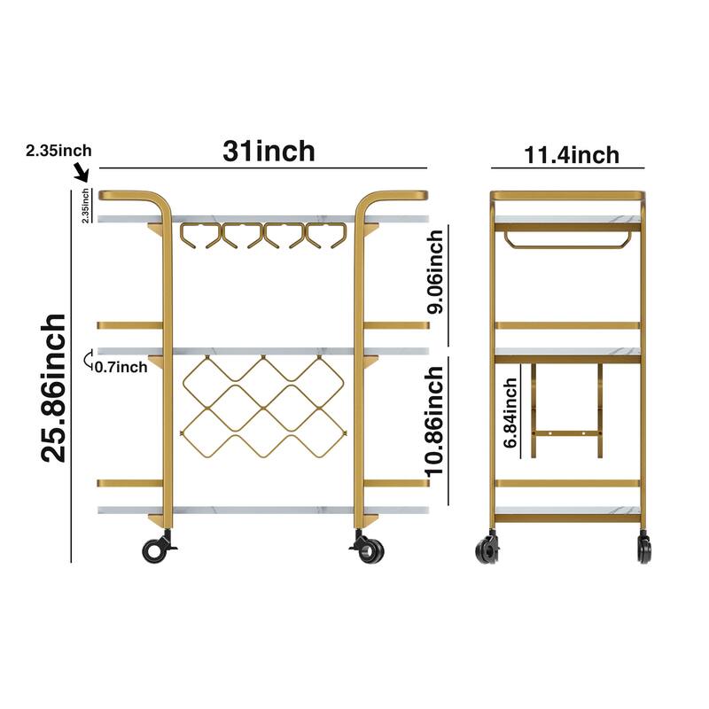 Modern Industrial 3-tier Bar Cart with Wine Rack
