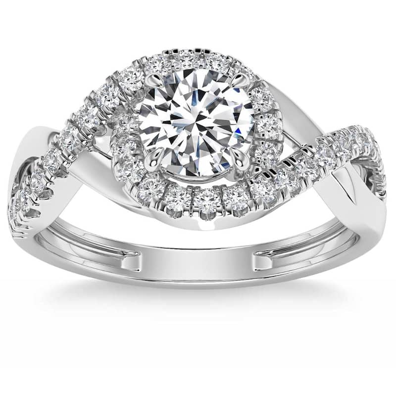 1 1/2Ct TW Twist Halo Diamond Engagement Ring (1ct Center) Gold Lab Grown