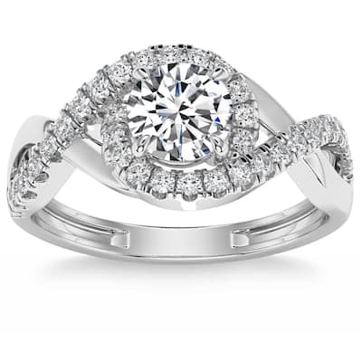 1 1/2Ct TW Twist Halo Diamond Engagement Ring (1ct Center) Gold Lab Grown