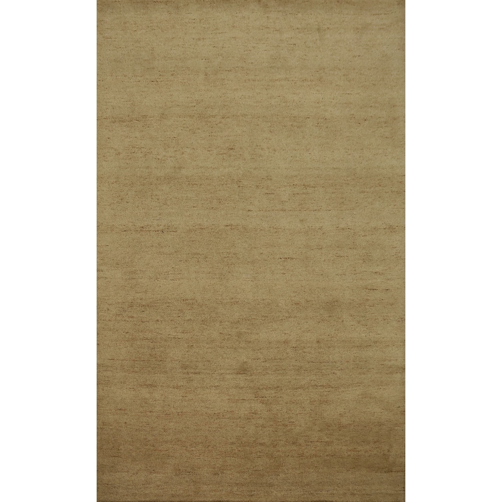 Hand Knotted Oriental 100% Wool Carpet Modern Solid Brown Gabbeh Area Rug - 9' 9'' X 6' 7''