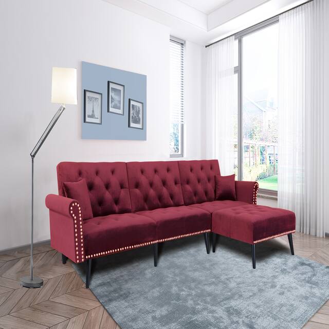 Modern Sectional Sofa,Futon Couch with Reversible Chaise Red