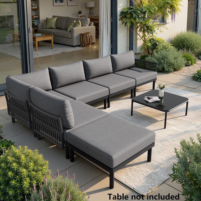 Outdoor Modular All-Weather Aluminum Cushioned Sectional Sofa Set with Deep Seating Patio Conversation Set - Dark Grey - 6PC