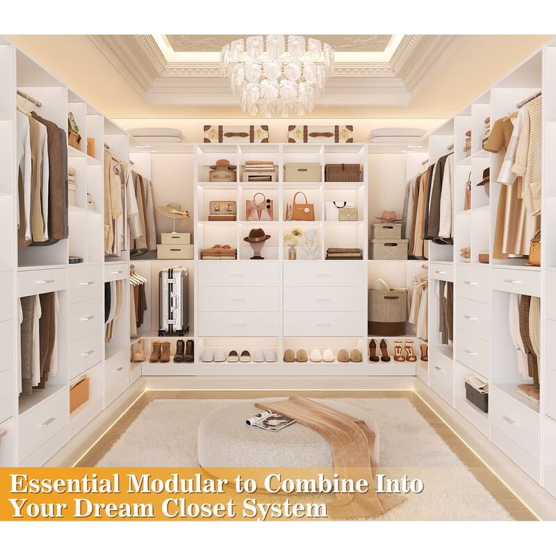 Qvella 23.6'' W Closet System with 3 Wooden Drawers and Partition Storage,Modular Closet Organizer for Walk-in/Reach-in Closet