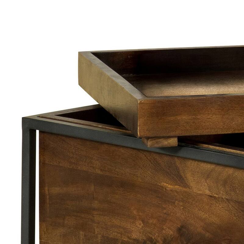 22 Inch Modern Square Accent Table, Removable Tray Top with Storage, Brown