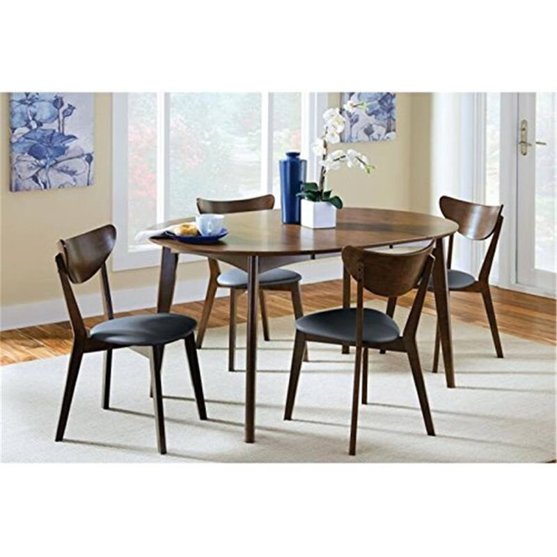 Contemporary 5-Piece Oval Dining Set - Dark Walnut Finish - Mid-Century Modern Design - Dining Room Table & Chairs