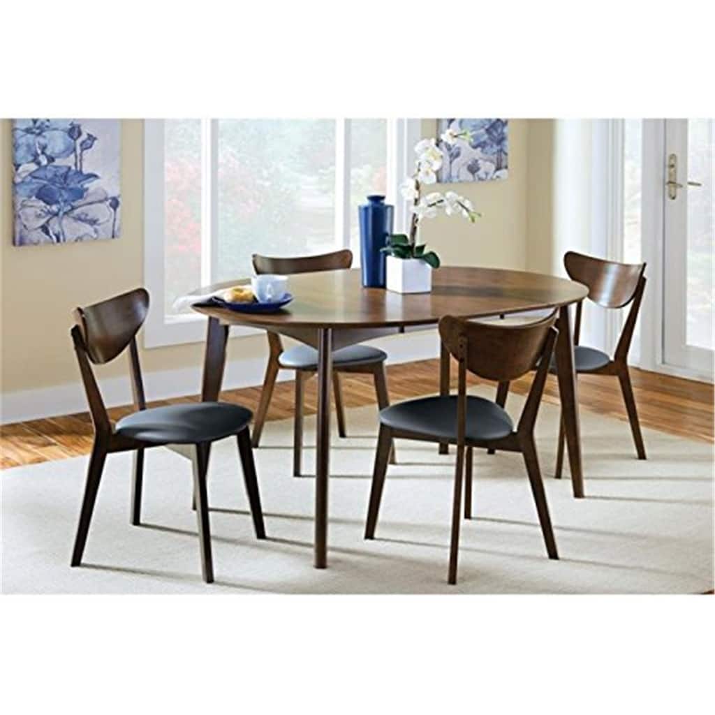 Contemporary 5-Piece Oval Dining Set - Dark Walnut Finish - Mid-Century Modern Design - Dining Room Table & Chairs