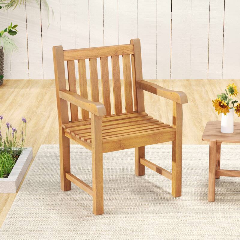 Gymax 4 PCS Teak Wood Patio Dining Chair Outdoor Armchair w/ Slatted