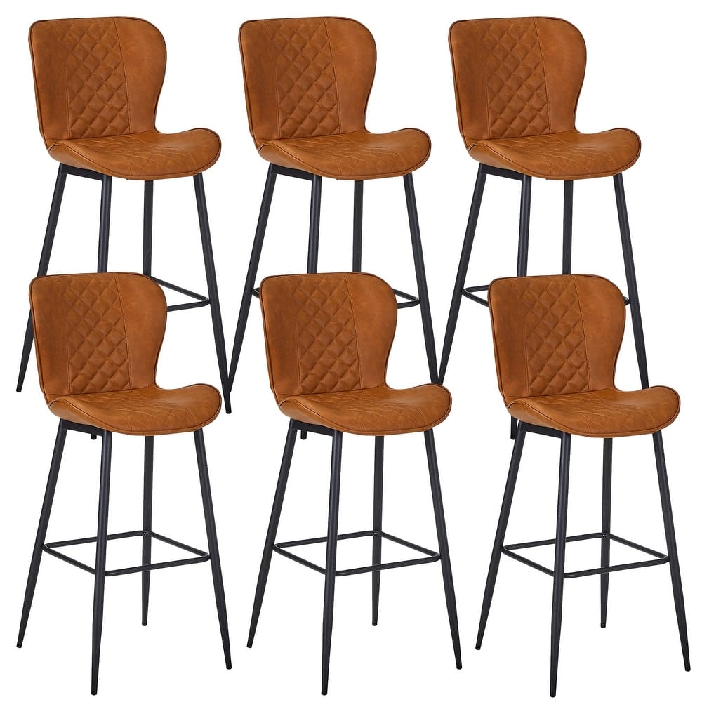 Javlergo Bar Stool Set of 2/4/6 Brown PU Leather Counter Height Bar Stools Armless Black Frame with Square Footrest