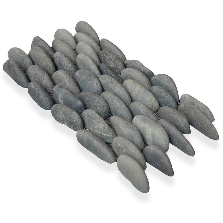 Stacked Pebble 6 in. x 12 in. Stone Mosaic Wall Tile - Medan Charcoal Natural - 6 in. x 12 in.