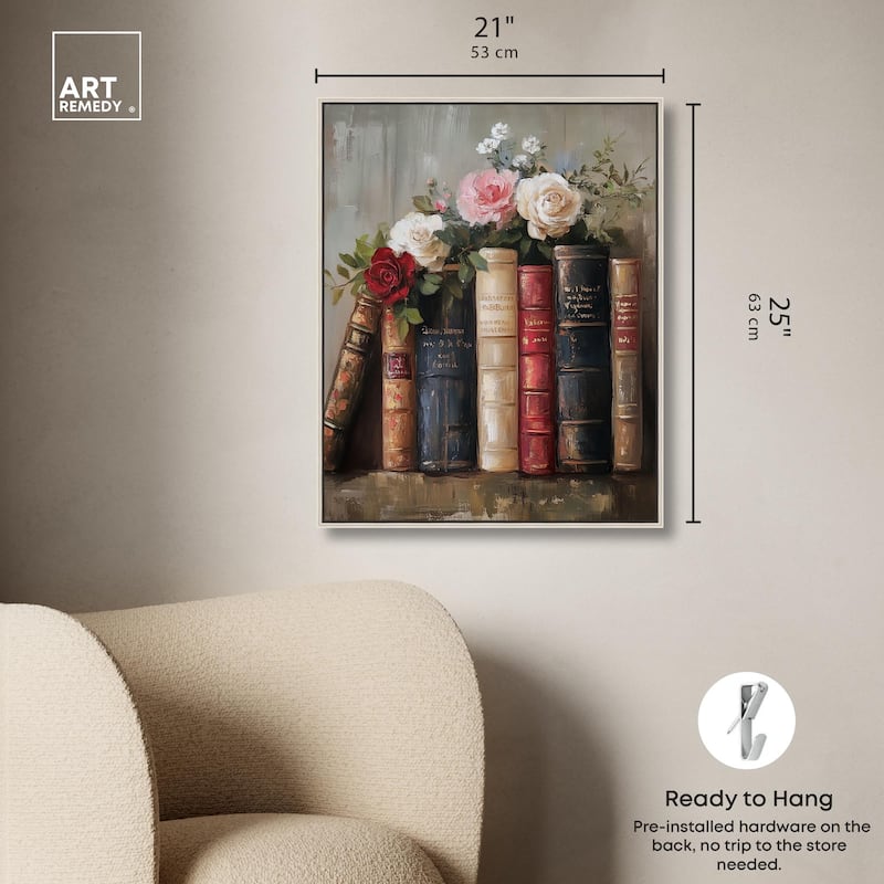 Bookshelf Bouquet I Canvas by Art Remedy
