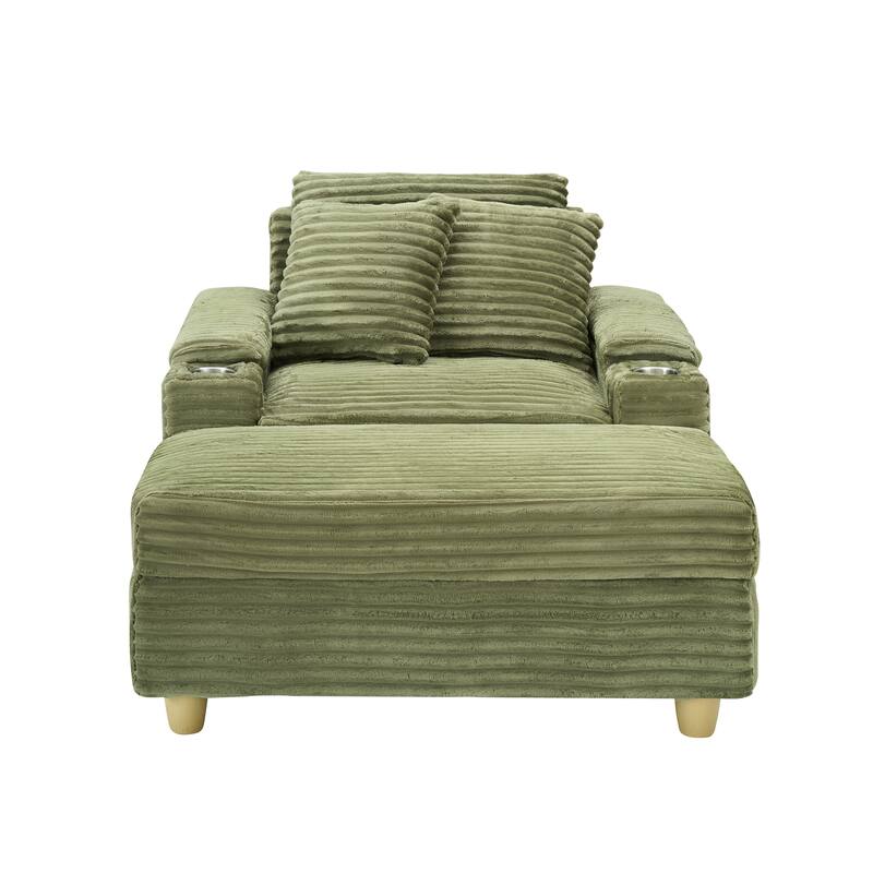 Green Corduroy Single Sofa with Storage and Pillows, 57x41x31 inches
