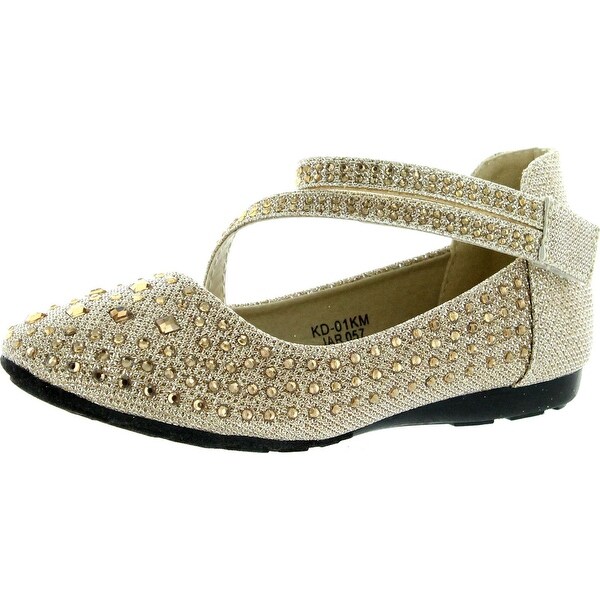 Link Kd-01Km Gold Girls Cute Rhinestone Ballet Ballerina Flats