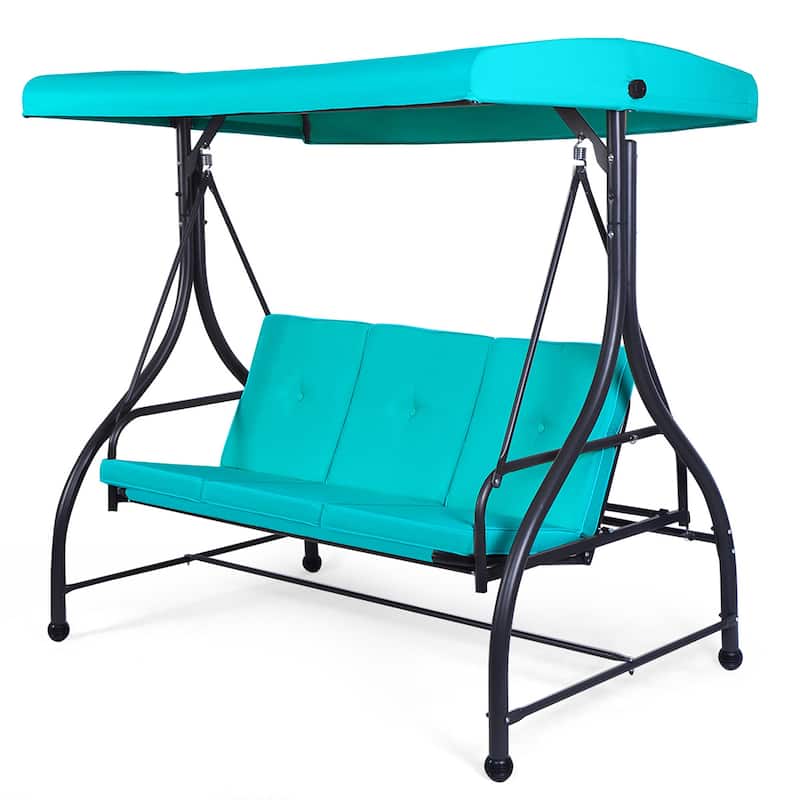 Patio Porch Garden Swing Converting Outdoor Swing with Cushion Seat - Turquoise