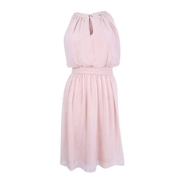 Shop Adrianna Papell Women S Halter Chiffon Draped Dress Blush