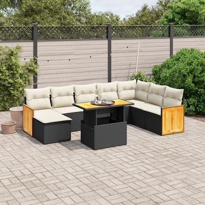 vidaXL Patio Sofa Set with Cushions Sofa Sections and Table 9 Piece Poly Rattan